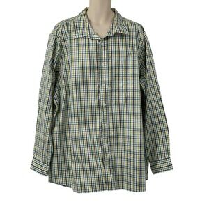 Duluth Trading Mens Wrinkle Fighter Long Sleeve Button Down Shirt Green/Blue 3XL